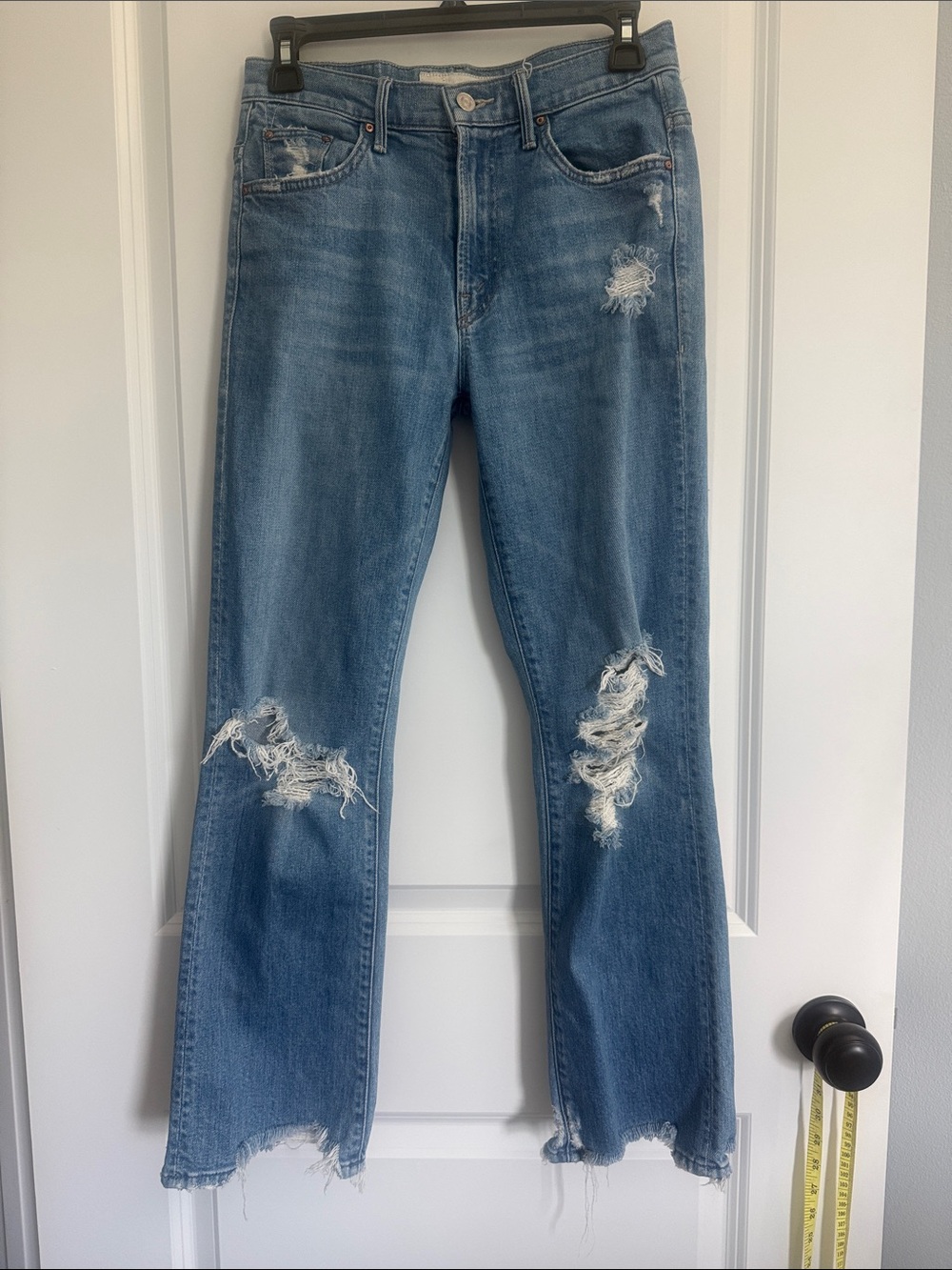 MOTHER Distressed Light Blue Cropped Jeans